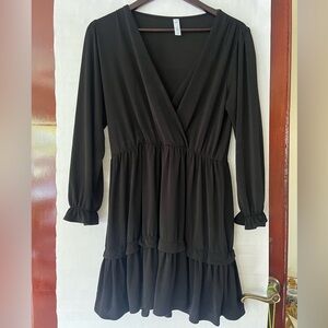 NWOT Mango Black Long Sleeve Dress with ruffles size S